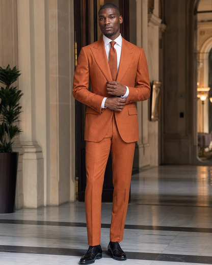 Orange Cashmere Blend Winter Suit - Custom Made to Measure front view