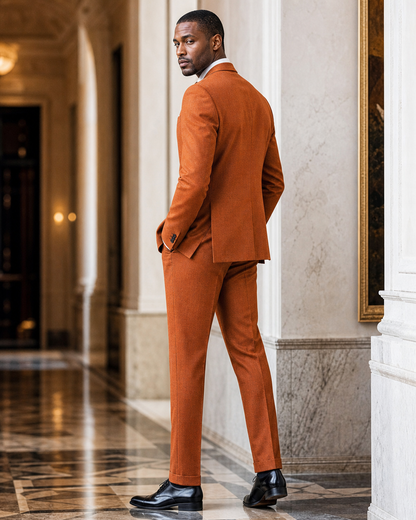 Orange Cashmere Blend Winter Suit - Custom Made to Measure side back view