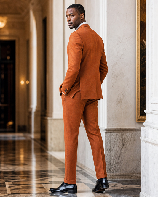 Orange Cashmere Blend Winter Suit - Custom Made to Measure side back view