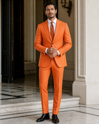 Orange Cotton Beach Wedding Suit - Custom Made to Measure front view