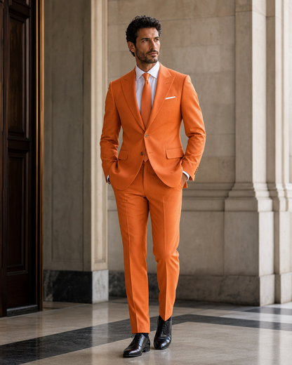 Orange Cotton Beach Wedding Suit - Custom Made to Measure side back view