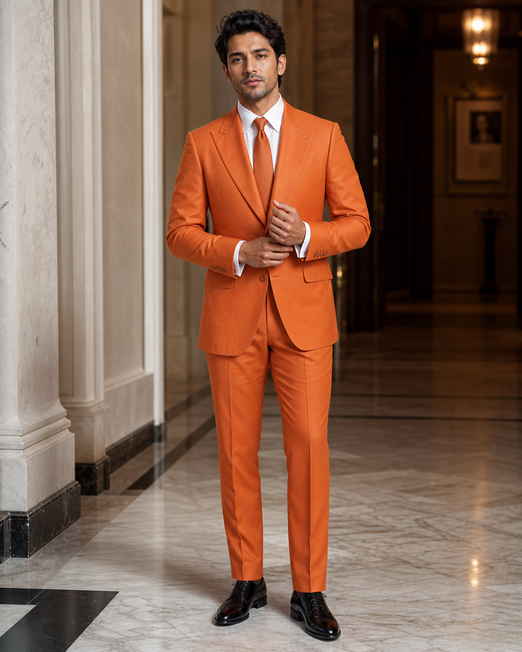Orange Cotton Outdoor Wedding Suit - Custom Made to Measure front view