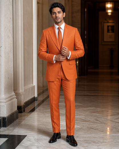 Orange Cotton Outdoor Wedding Suit - Custom Made to Measure front view