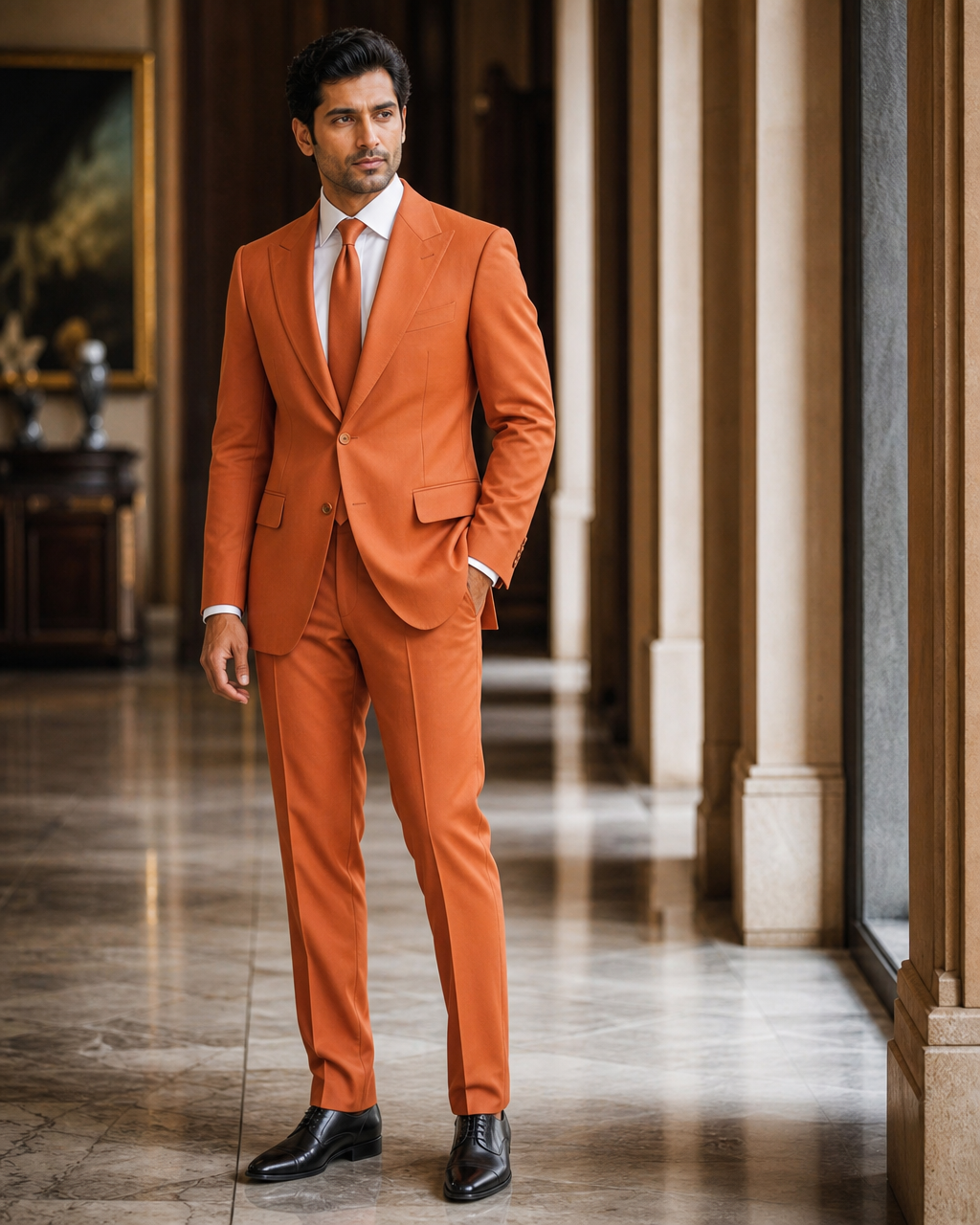 Orange Cotton Outdoor Wedding Suit - Custom Made to Measure side back view