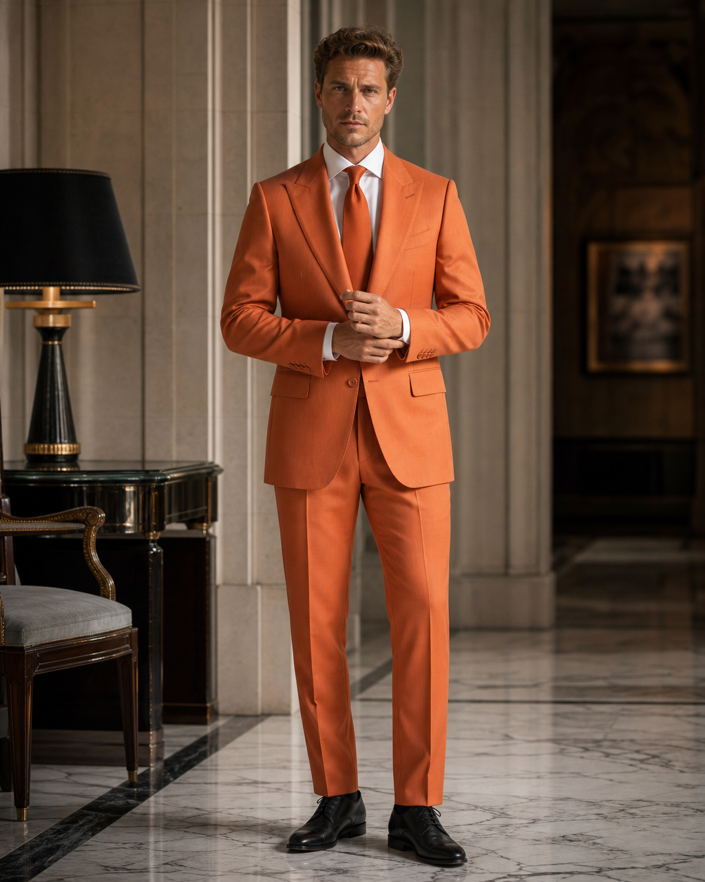 Orange Cotton Summer Suit - Custom Made to Measure front view