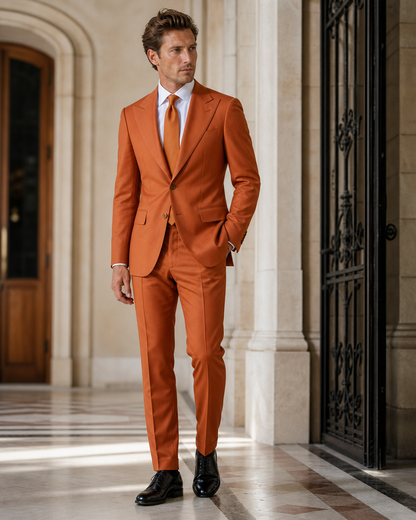 Orange Cotton Summer Suit - Custom Made to Measure side back view