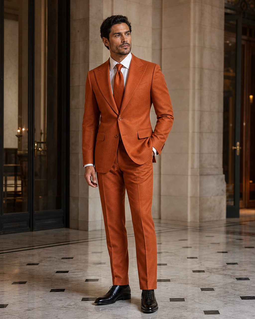Orange Flannel Winter Suit - Custom Made to Measure side back view