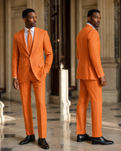 Orange Linen Beach Wedding Suit - Custom Made to Measure side back view