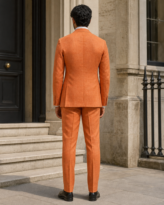 Orange Linen Peak Lapel Suit - Custom Made to Measure back view
