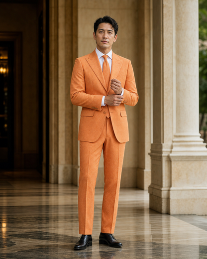 Orange Seersucker Beach Wedding Suit - Custom Made to Measure front view