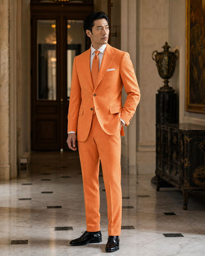 Orange Seersucker Beach Wedding Suit - Custom Made to Measure side back view