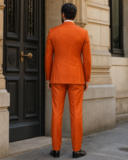 Orange Silk Blend Peak Lapel Suit - Custom Made to Measure back view