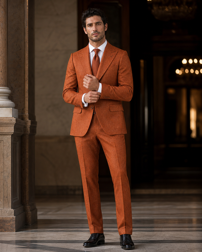 Orange Tweed Winter Suit - Custom Made to Measure front view