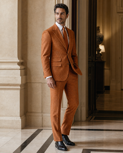 Orange Tweed Winter Suit - Custom Made to Measure side back view