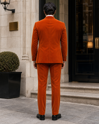 Orange Velvet Shawl Lapel Suit - Custom Made to Measure back view