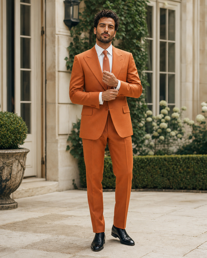 Orange Wool Outdoor Wedding Suit — Custom Made to Measure front view