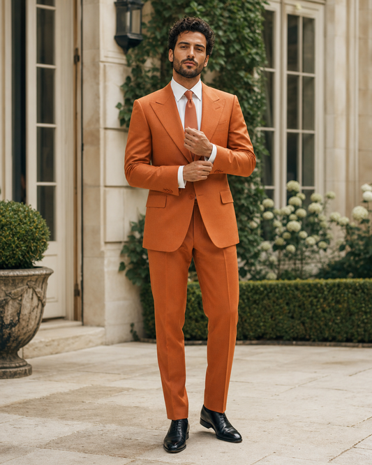Orange Wool Outdoor Wedding Suit — Custom Made to Measure front view