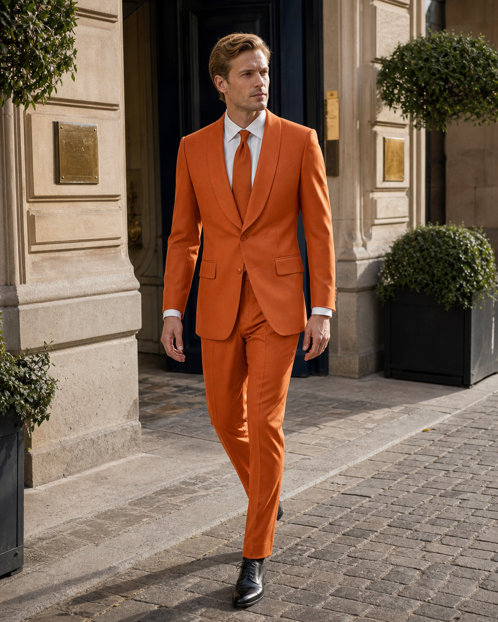 Orange Wool Shawl Lapel Suit — Custom Made to Measure