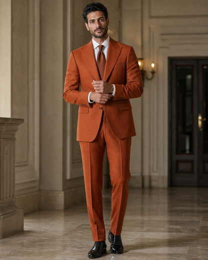 Orange Wool Winter Suit - Custom Made to Measure front view