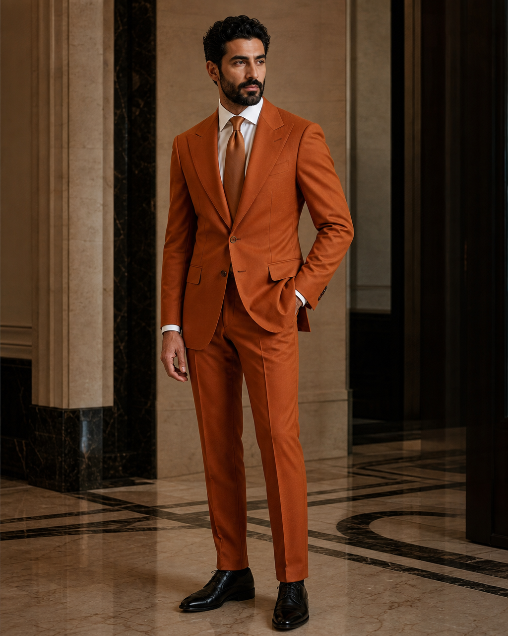 Orange Wool Winter Suit - Custom Made to Measure side back view