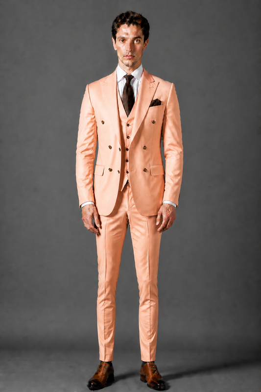 Peach Silk Blend Double Breasted Suit — Custom Made to Measure
