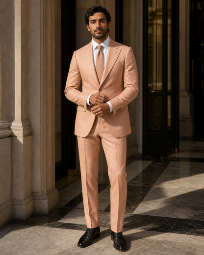 Peach Cashmere Blend Winter Suit - Custom Made to Measure front view