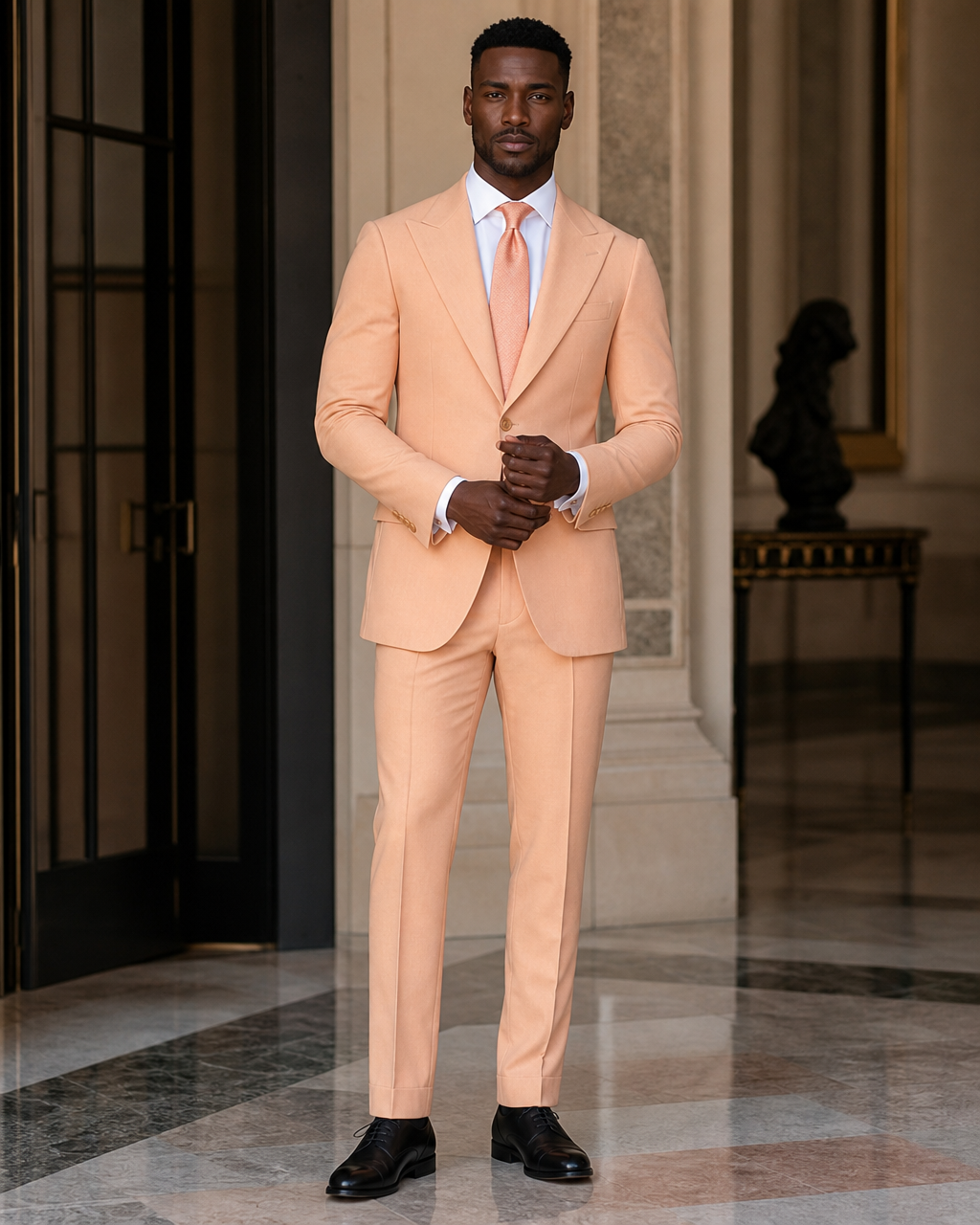 Peach Cotton Beach Wedding Suit - Custom Made to Measure front view