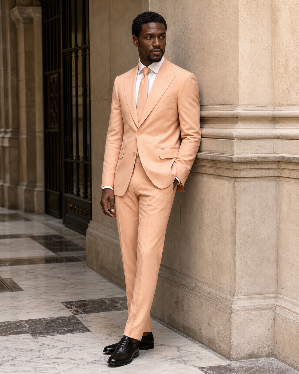 Peach Cotton Beach Wedding Suit - Custom Made to Measure side back view