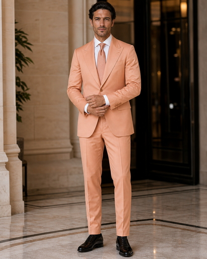 Peach Cotton Outdoor Wedding Suit - Custom Made to Measure front view