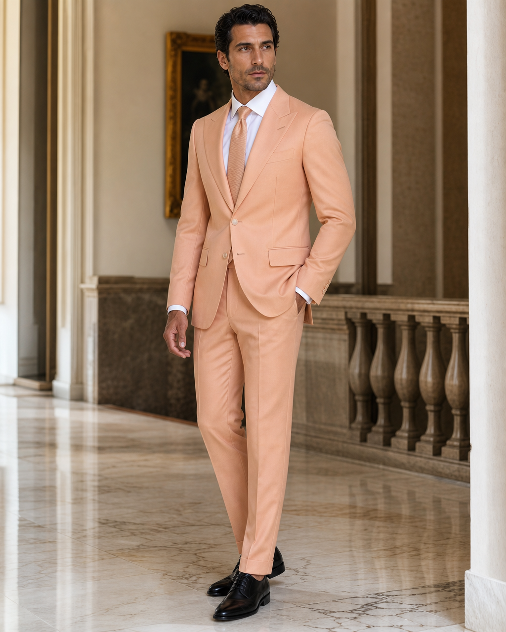 Peach Cotton Outdoor Wedding Suit - Custom Made to Measure side back view
