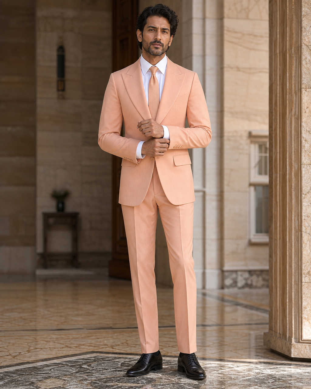 Peach Cotton Summer Suit - Custom Made to Measure front view