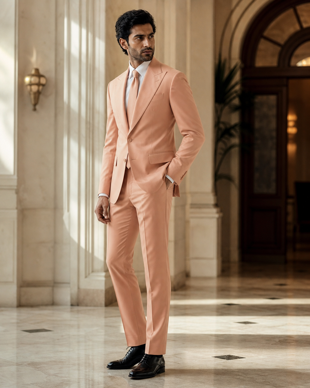 Peach Cotton Summer Suit - Custom Made to Measure side back view