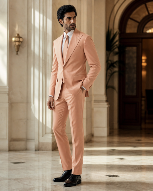 Peach Cotton Summer Suit - Custom Made to Measure side back view