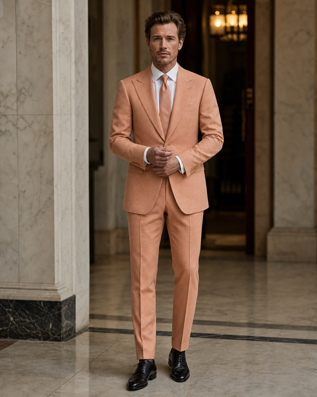 Peach Flannel Winter Suit - Custom Made to Measure front view