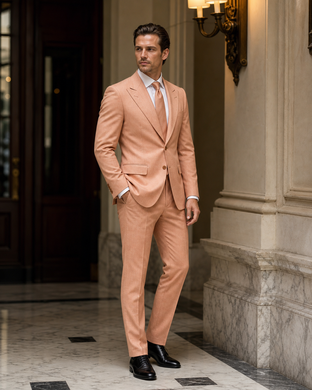 Peach Flannel Winter Suit - Custom Made to Measure side back view