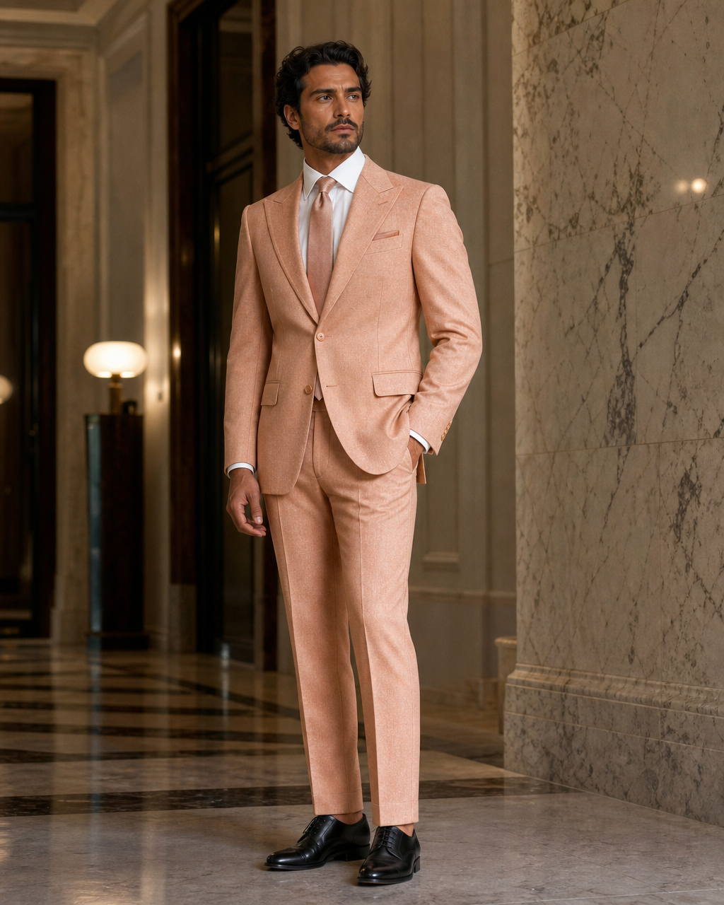 Peach Herringbone Winter Suit - Custom Made to Measure side back view