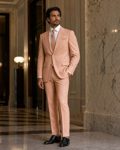 Peach Herringbone Winter Suit - Custom Made to Measure side back view