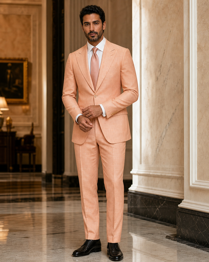 Peach Linen Beach Wedding Suit - Custom Made to Measure front view