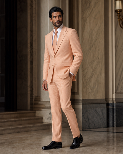 Peach Linen Beach Wedding Suit - Custom Made to Measure side back view