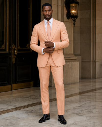 Peach Linen Outdoor Wedding Suit - Custom Made to Measure front view