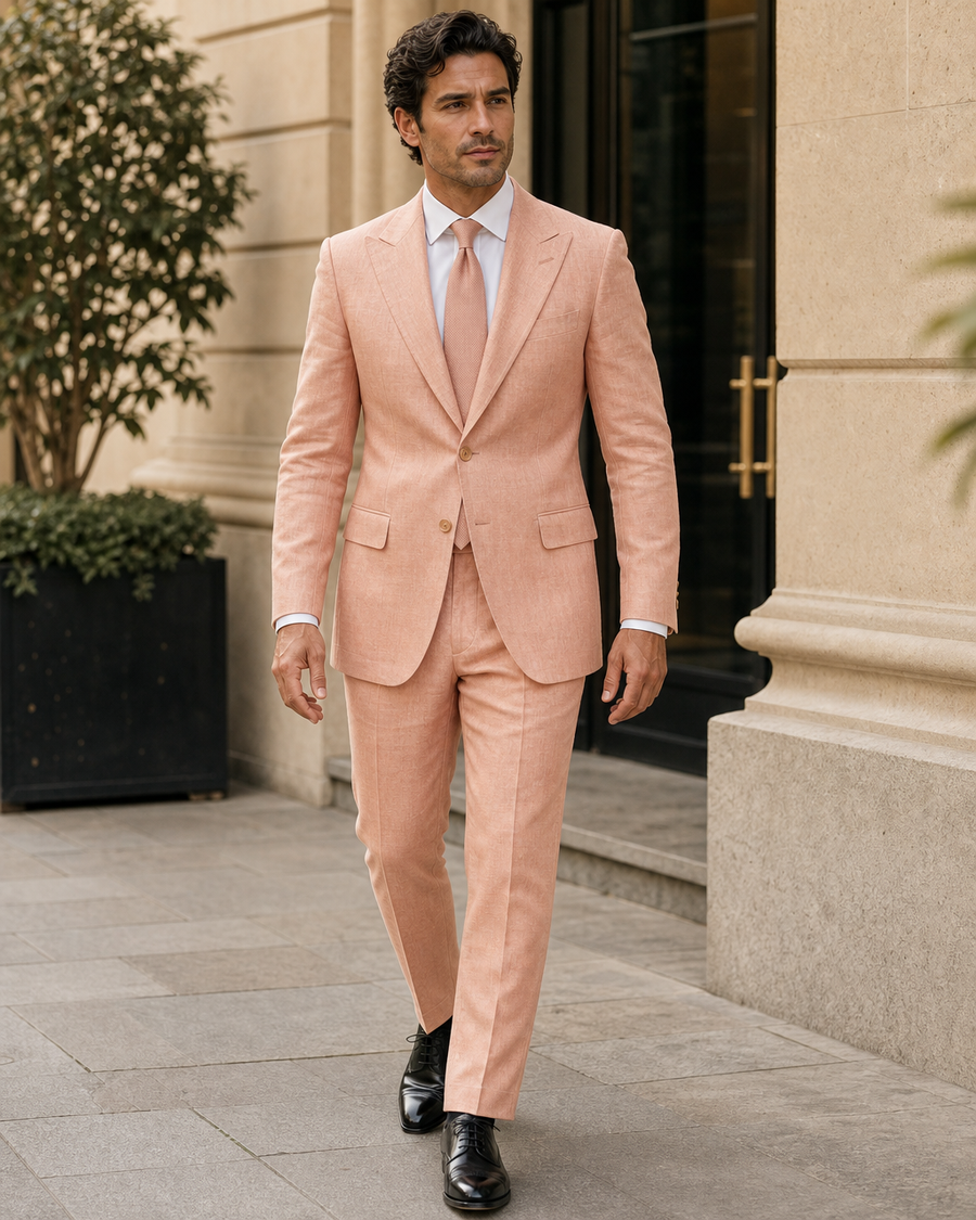 Peach Linen Peak Lapel Suit — Custom Made to Measure