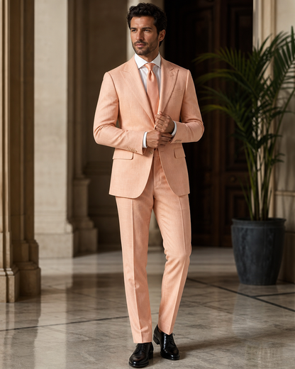 Peach Linen Summer Suit - Custom Made to Measure front view