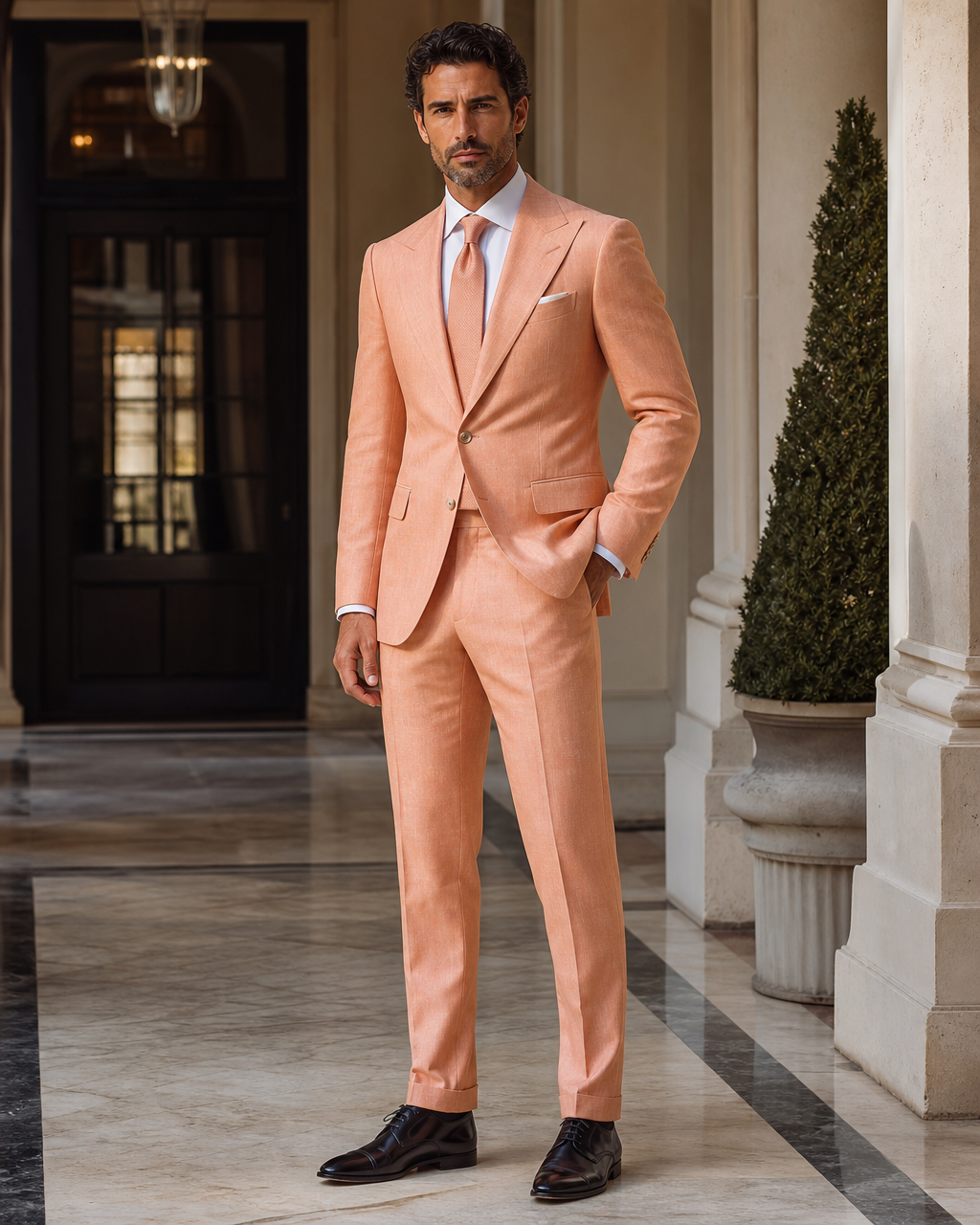 Peach Linen Summer Suit - Custom Made to Measure side back view