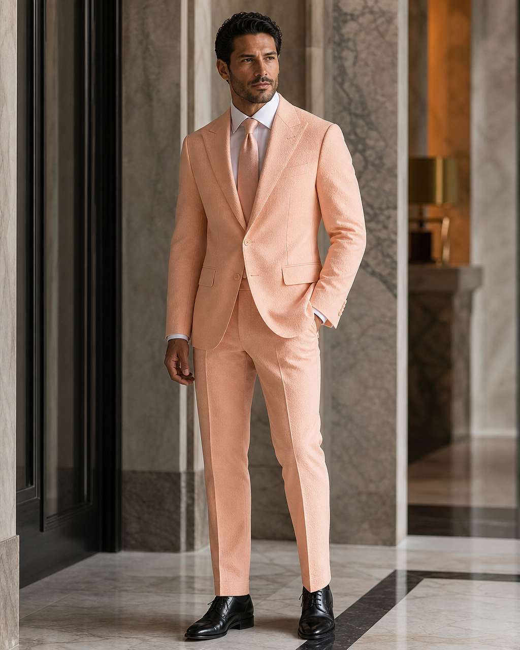 Peach Seersucker Beach Wedding Suit - Custom Made to Measure side back view