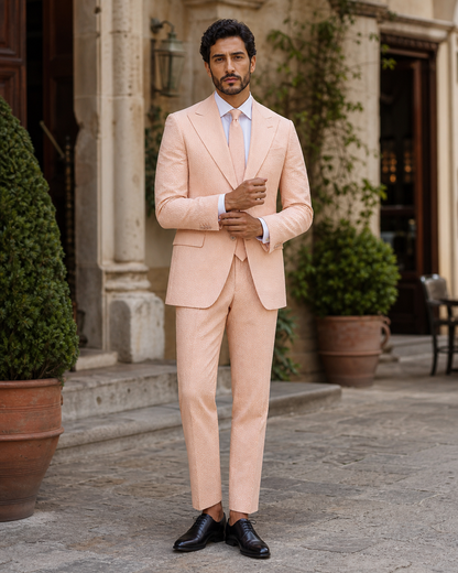 Peach Seersucker Outdoor Wedding Suit — Custom Made to Measure front view