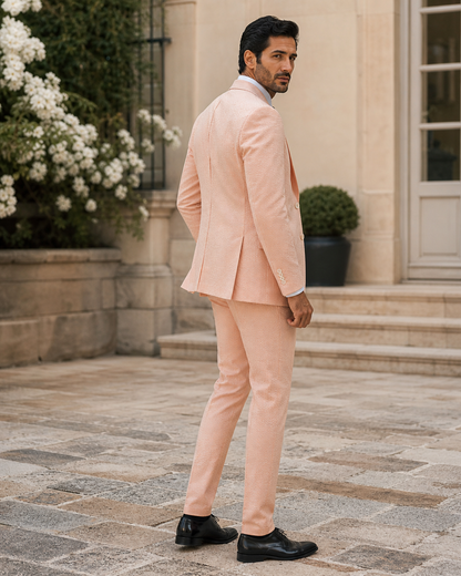Peach Seersucker Outdoor Wedding Suit — Custom Made to Measure side back view