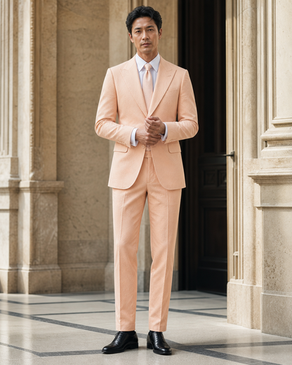 Peach Seersucker Summer Suit - Custom Made to Measure front view