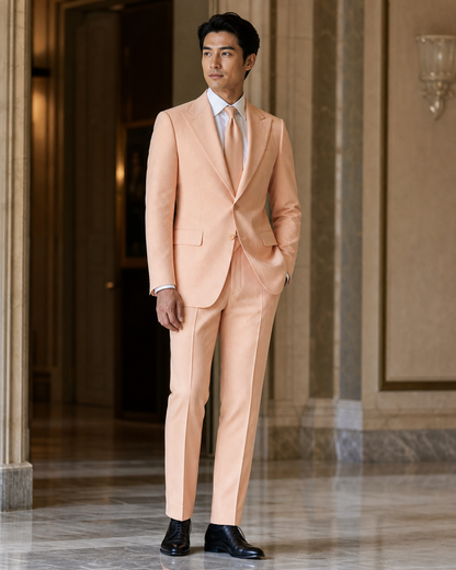 Peach Seersucker Summer Suit - Custom Made to Measure side back view