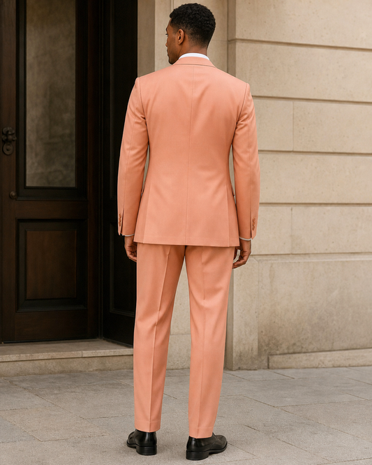 Peach Silk Blend Peak Lapel Suit - Custom Made to Measure back view