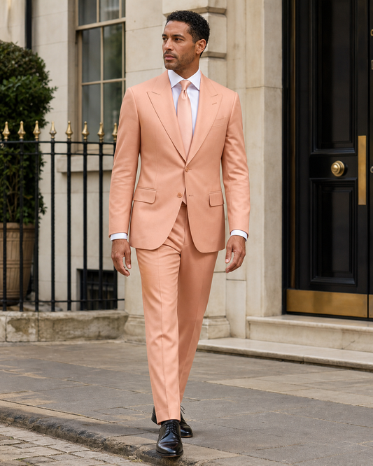 Peach Silk Blend Peak Lapel Suit - Custom Made to Measure front view